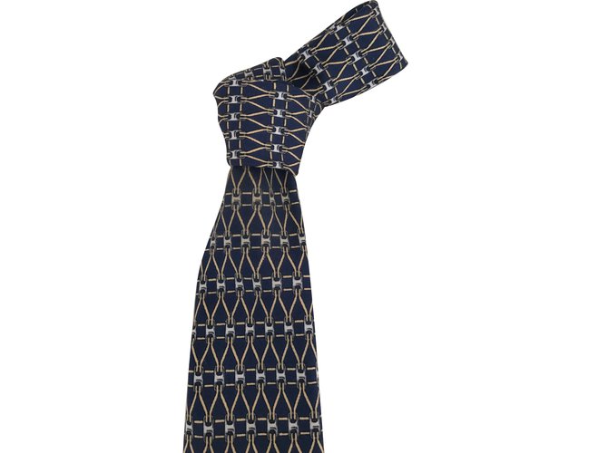 Hermès Cravates Soie Bleu Marine  ref.85730