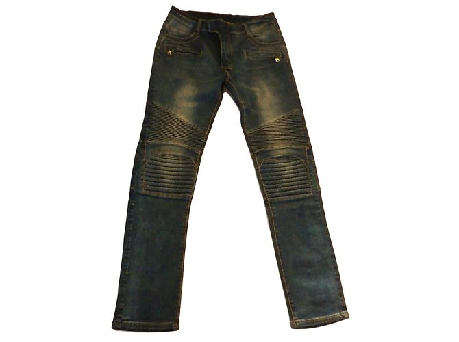 Jeans Biker Balmain Blu Cotone 