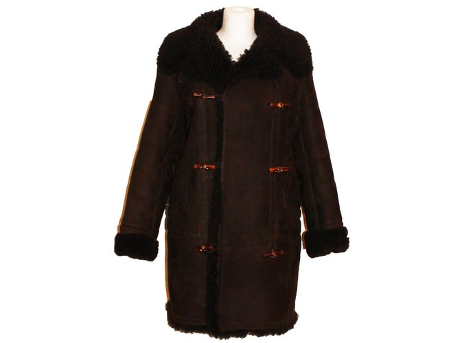 Gucci Fur coat Sheep skin flipped Dark brown Leather  ref.85784