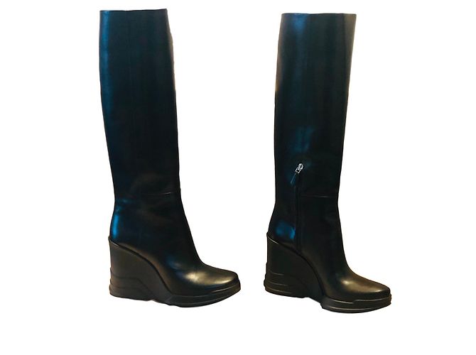 Prada Black Leather Boots 39.5 IT