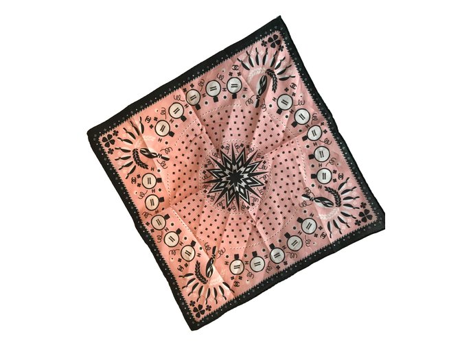 Chanel Silk scarf Black Pink Cotton  ref.85913
