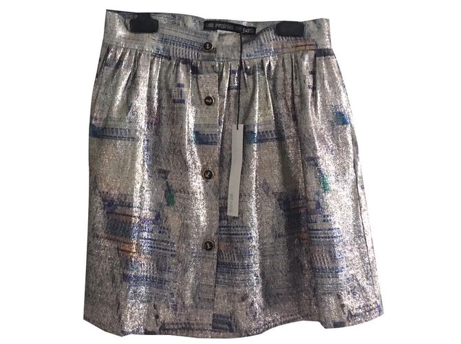 Les Prairies de Paris Metallic short skirt Silvery Cotton  ref.86013