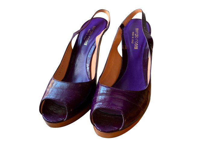 Sergio Rossi Peep-toe sling backs Purple Exotic leather  ref.86059