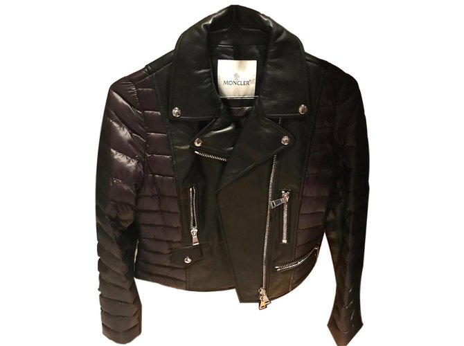Moncler leatner chaqueta fumadora Negro Cuero  ref.86092