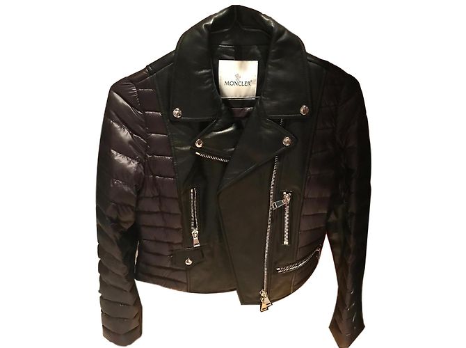 Moncler leatner puffer jacket Black