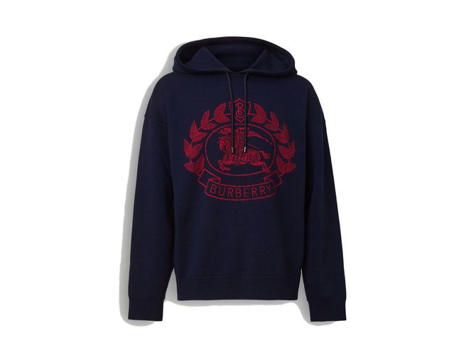 Burberry sudadera con capucha en jacquard de laine mérinos mélangée avec  écusson Roja Azul Lana  - Joli Closet