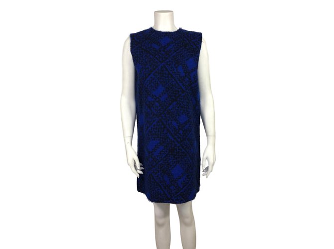 Yves Saint Laurent Dress Black Blue Wool  ref.86179