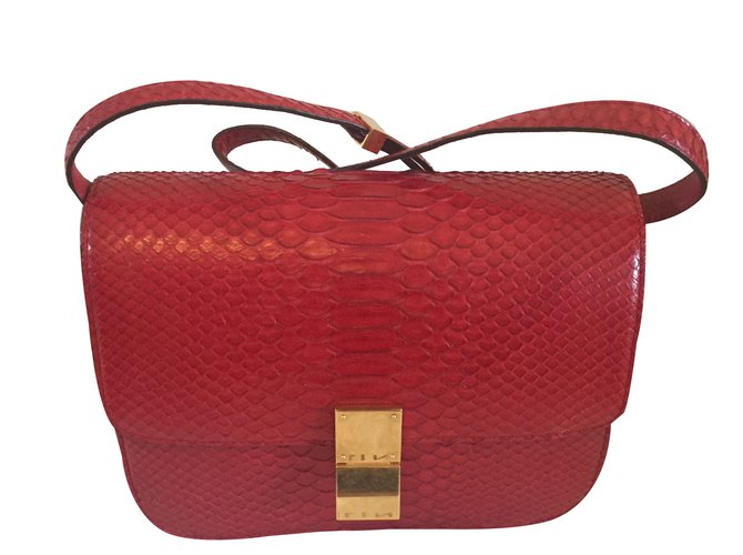 Céline Celine Classic Red Python Tasche Rot Exotisches Leder  ref.86220