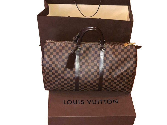 Louis Vuitton Keepall 50 damier Castaño Cuero  ref.86272