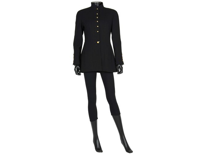 Chanel Wool jacket Black Silk  ref.86289