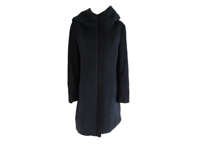 Autre Marque Navy Hooded Coat Navy blue Polyester Wool Mohair  ref.86381
