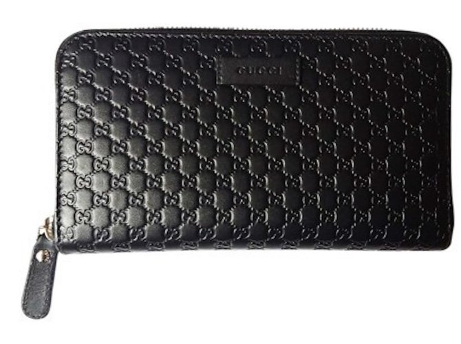 MicroGucci-Brieftasche mit Reißverschluss Schwarz Leder  ref.86404