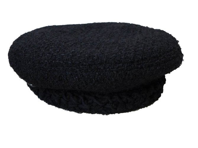 Chanel black tweed  Beret Wool  ref.86441