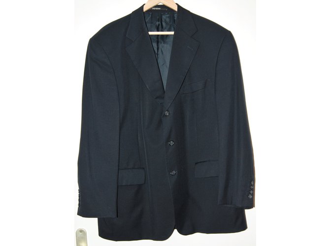 Yves Saint Laurent Giacche blazer Blu navy Blu scuro Lana  ref.86458