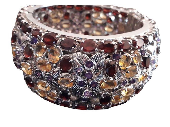 Autre Marque Pulseira de prata 925 ródio e pedras semipreciosas