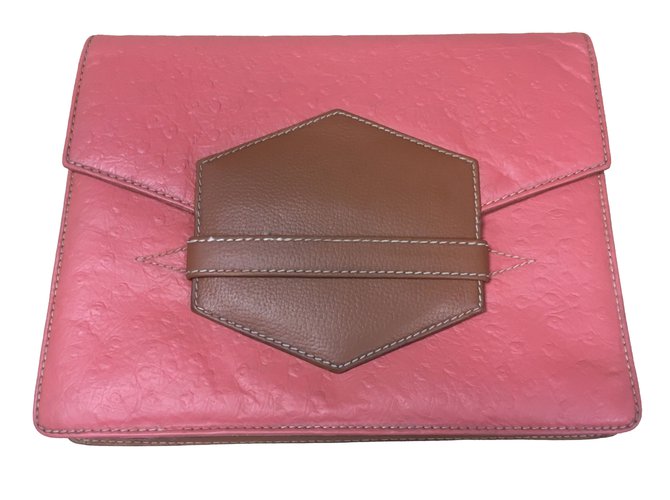 Hermès Clutch bags Pink Light brown Exotic leather  ref.86511