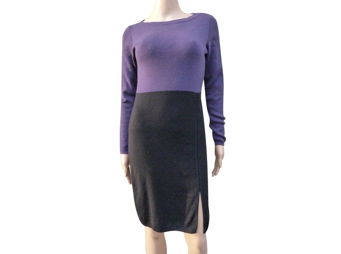 Yves Saint Laurent Dresses Black Purple Wool  ref.86528