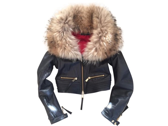 Dsquared2 Coats, Outerwear Brown Black Leather Fur  ref.86574