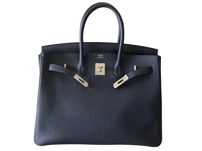 Hermès Birkin 35 PHW Dark blue Leather  ref.86592