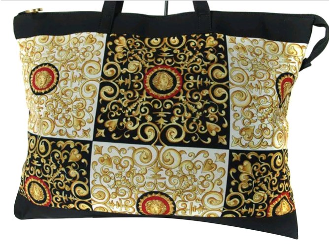 Gianni Versace Baroque Cloth Bag Handbags Leather Black Yellow Gianni Versace Baroque Cloth Bag Handbags Leather Black Yellow Ref 86607