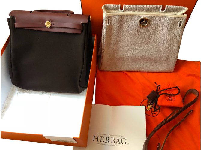 Hermès Herbag PM Marrom Lona  ref.86614