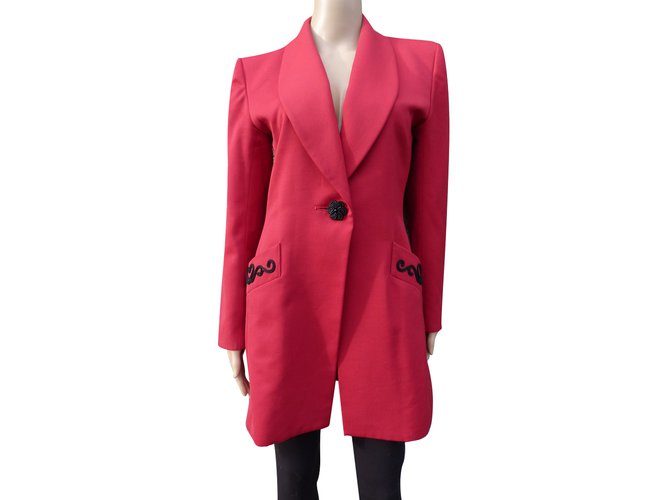 Yves Saint Laurent Coats, Outerwear Black Red Wool  ref.86615