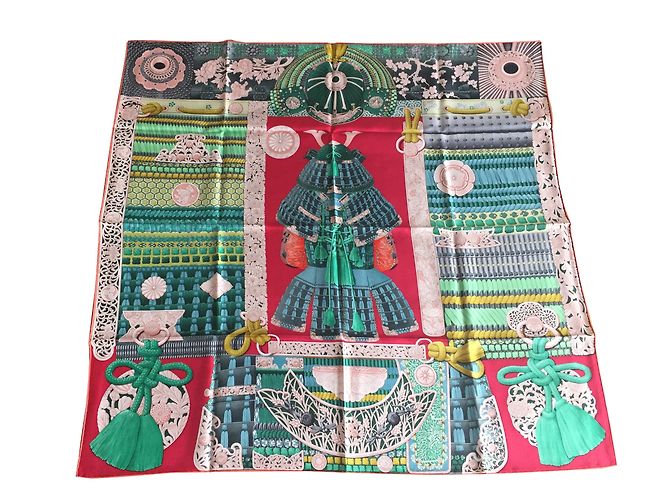 Hermès Platz Hermes 90 cm Samurai Druckt Aline Honoré Mehrfarben
