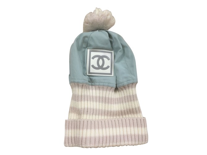 Chanel Hüte Weiß Hellblau Baumwolle Polyamid  ref.86654