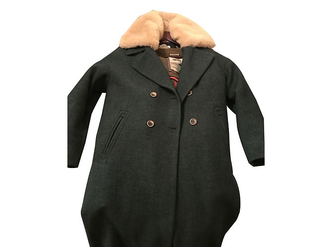Autre Marque Green Wool Coat with Removable Collar Size 40 Dark green