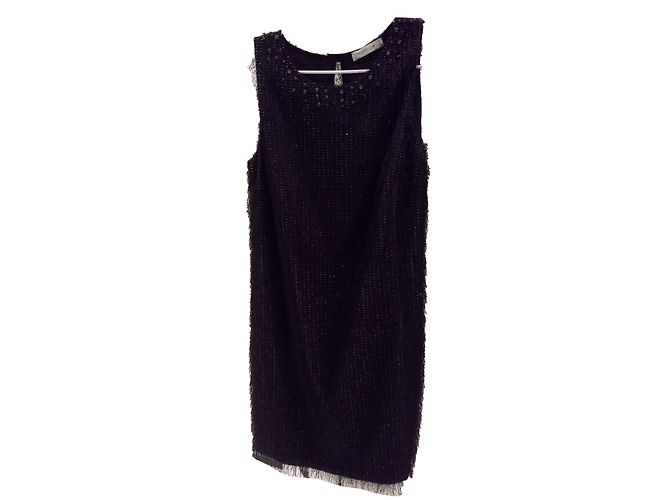 Marella Schwarzes Kleid mit Silberfaden und Federn