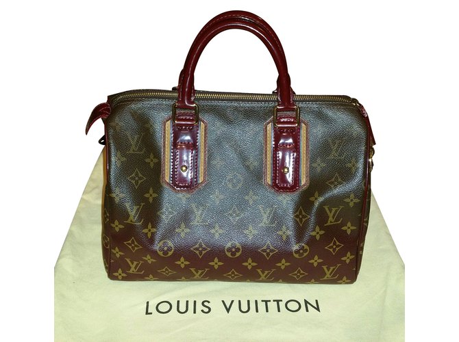 Speedy Louis Vuitton Handbags Dark red Cloth  ref.86725
