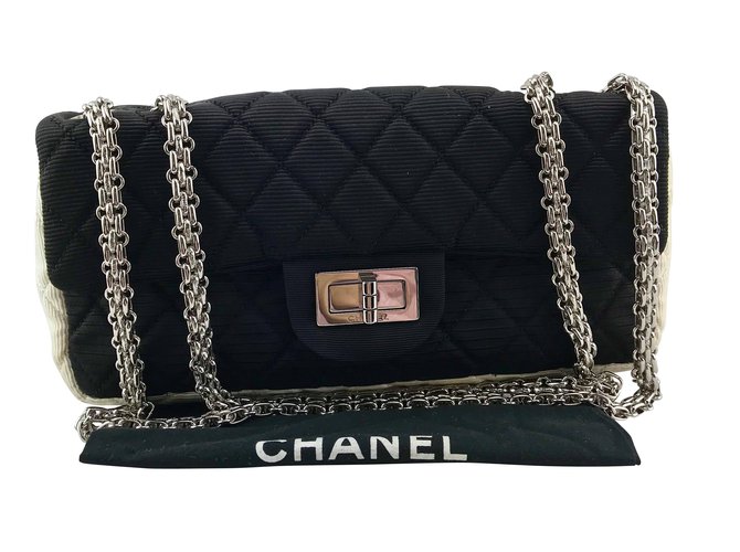 Chanel 2.55 balck y textil blanco Negro  ref.86932