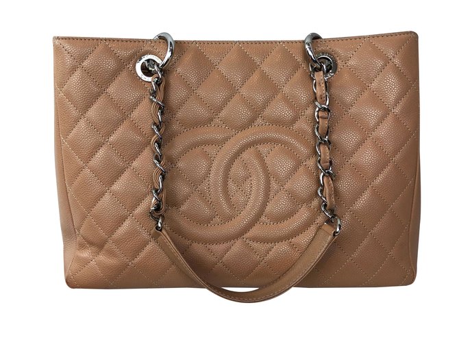 Chanel Grand shopping Tote Cuir Beige  ref.87079