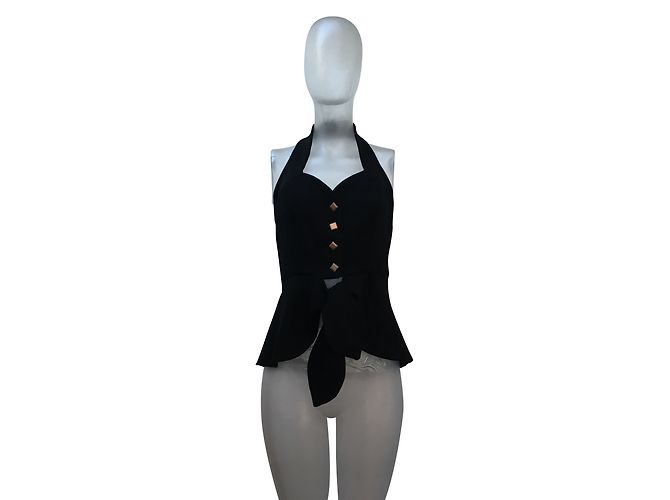 Autre Marque Top Haute Couture Cuello Halter Negro de Algodón