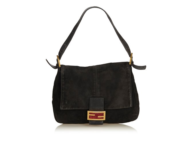 Fendi Schatz Mom für immer Schwarz Schweden Leder  ref.87148