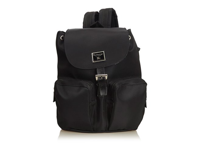 Burberry Nylon Drawstring Backpack Black Leather Cloth  ref.87190