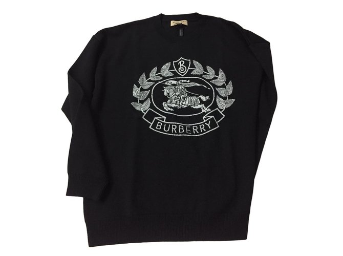 Burberry Merino suéter jacquard de lana con parche Negro  ref.87205