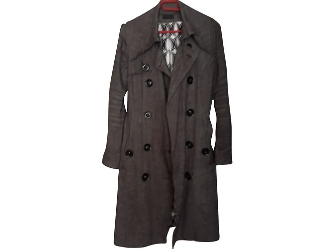 Ikks Wool Trench Coat Dark Grey