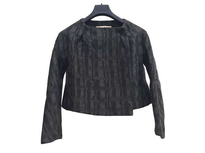 Marni Wool Short Jacket Dark Grey