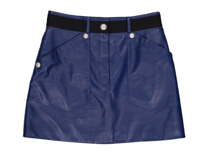 Chanel Skirt Blue Leather  ref.87346