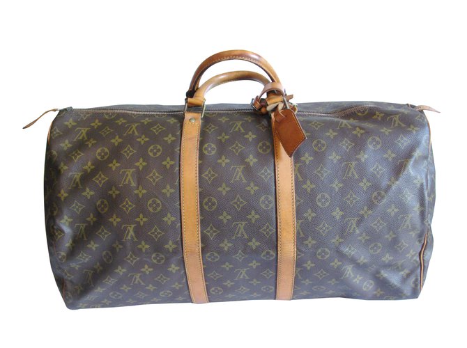 Louis Vuitton Keepall 55 Brown Leather Cloth  ref.87393
