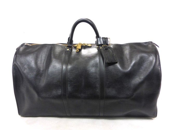 Keepall Louis Vuitton Keep 60 size epi noir Black Leather  ref.87431