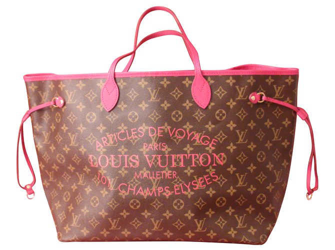 Louis Vuitton Neverfull Rosa Couro  ref.87500