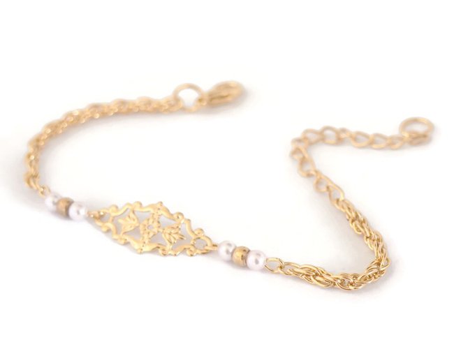 Autre Marque Pulsera fina chapada en oro con perlas perladas. Dorado Chapado en oro  ref.87505