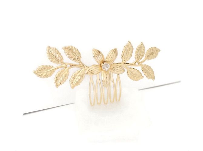 Autre Marque Peigne à chignon feuilles et fleurs plaqué or avec cristal Doré