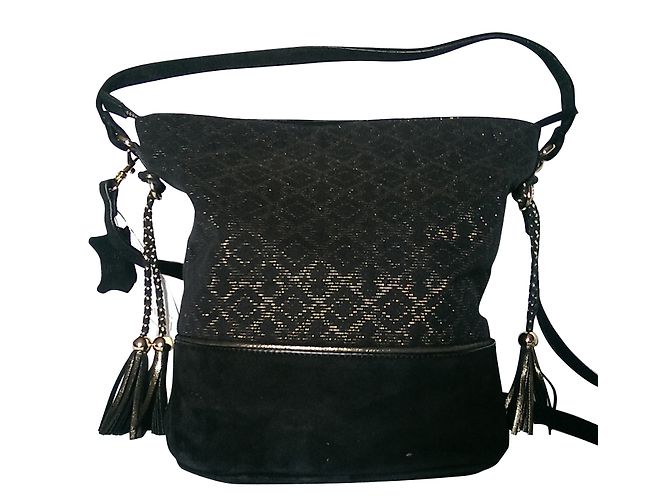 Autre Marque Borsa Maradji in pelle di capretto velluto nero e jacquard oro