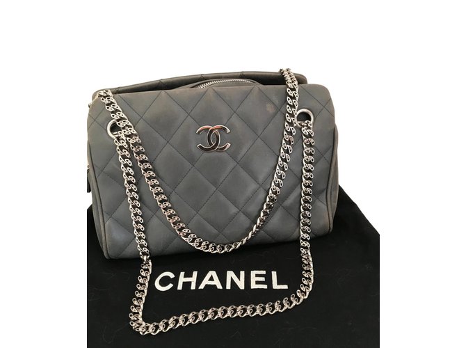 Chanel NOÉ(vintage) Grey Leather  ref.87649