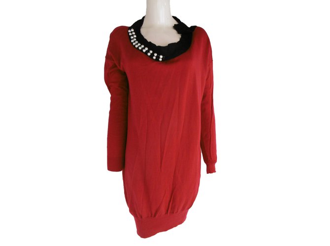 Lanvin Pearl Rhinestones Embellished Jumper Dress Red Wool  ref.87727