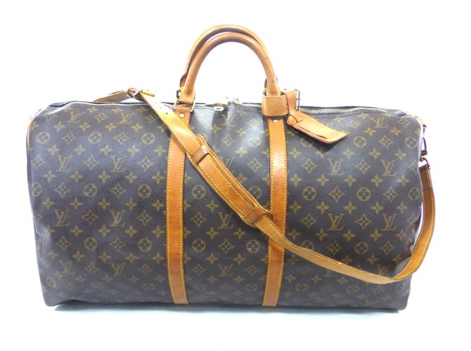 Louis Vuitton Keepall 60 bandoulier monogram Brown Leather  ref.87824