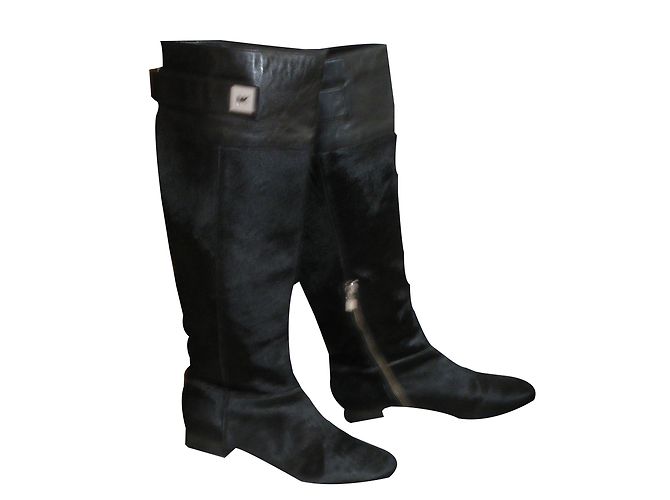 Autre Marque Botas pretas de couro de bezerro efeito pony Preto